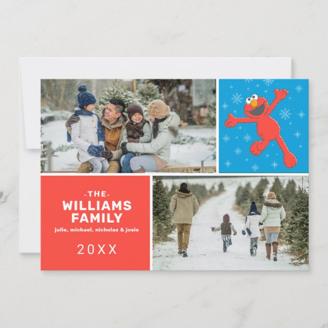 Sesame Street | Foto av familjen Elmo Snowflake Julkort (Framsida)