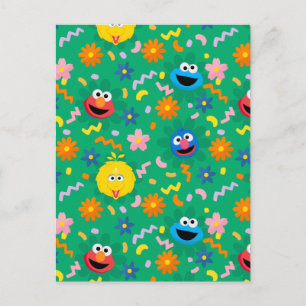 Sesame Street Grönt Blommönster Vykort