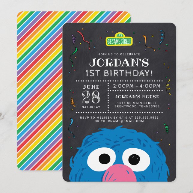 Sesame Street | Grover Chalkboard Birthday Inbjudningar (Fram/baksida)