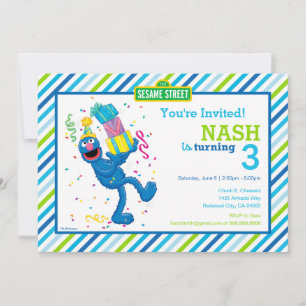 Sesame Street Grover Stripe Birthday Inbjudningar