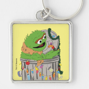 Sesame Street Jul Oscar Grouch Fyrkantig Silverfärgad Nyckelring