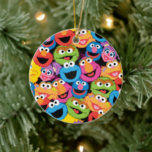 Sesame Street Karaktärs Ansikten Mönster Julgransprydnad Keramik