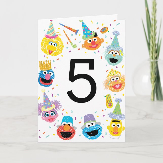 Sesame Street Konfetti Glad 5-årsdag Kort (Framsida)