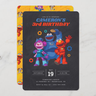 Sesame Street Mecha Builders Chalkboard Birthday Inbjudningar