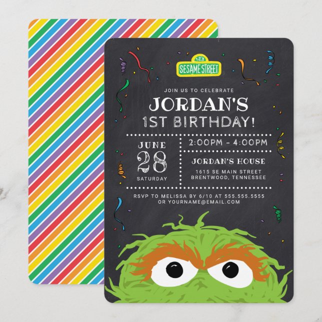 Sesame Street | Oscar Birthday Chalkboard Inbjudningar (Fram/baksida)