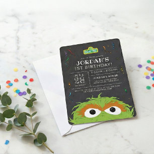 Sesame Street   Oscar Birthday Chalkboard Inbjudningar