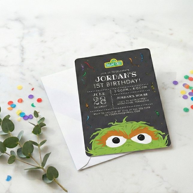 Sesame Street | Oscar Birthday Chalkboard Inbjudningar (Skapare uppladdad)