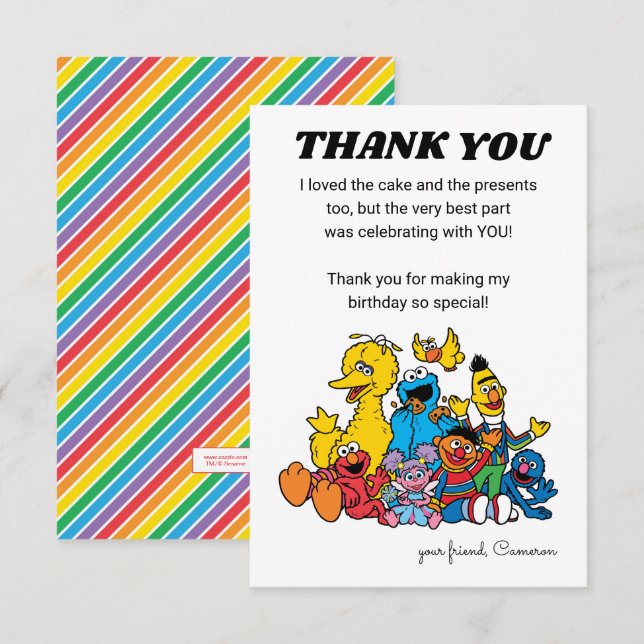 Sesame Street Pals 1st Birthday - Tack Inbjudningar (Fram/baksida)