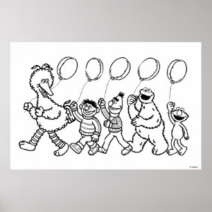 Sesame Street Pals Balloits Birthday Coloring Poster