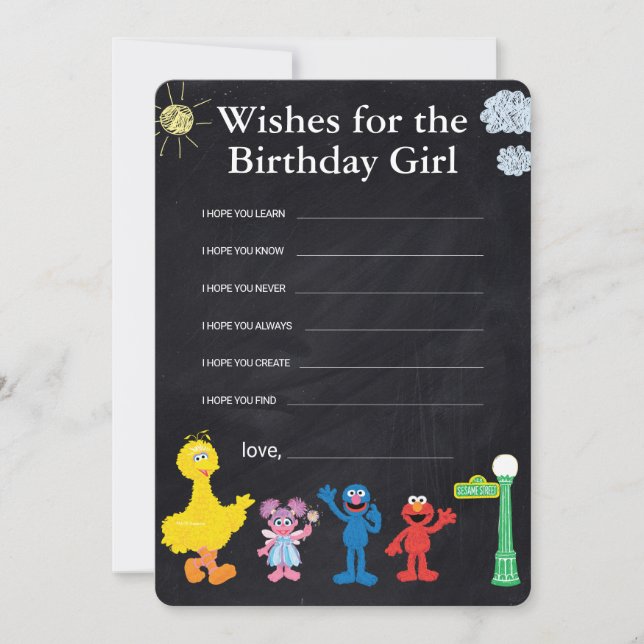 Sesame Street Pals Chalkboard Birthday Girl Önskem Anteckningskort (Framsida)