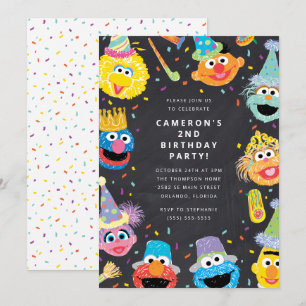 Sesame Street Pals Chalkboard Confetti Birthday Inbjudningar