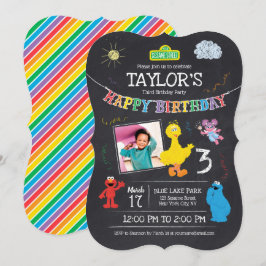 Sesame Street Pals Chalkboard Photo 3rd Birthday Inbjudningar