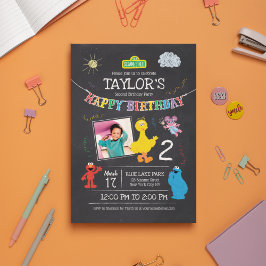 Sesame Street Pals Chalkboard Photo Birthday Inbjudningar