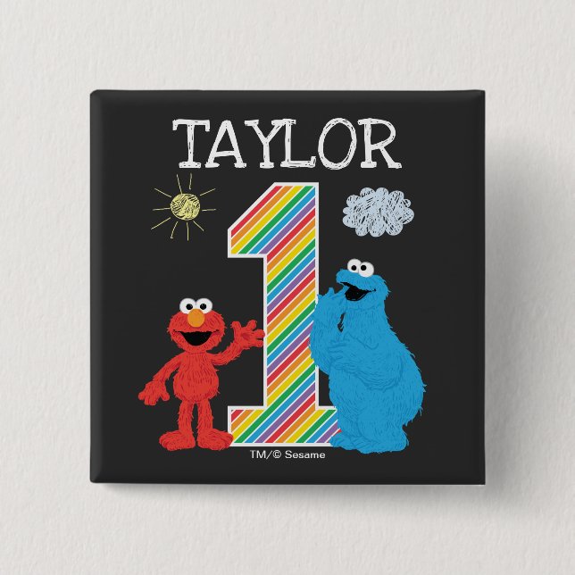 Sesame Street Pals Chalkboard Rainbow 1st Birthday Knapp (Framsida)