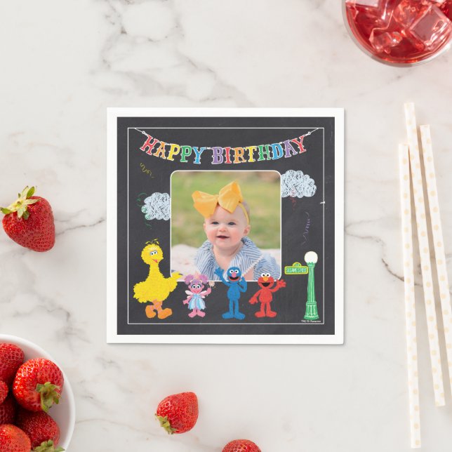 Sesame Street Pals Chalkboard Rainbow Birthday Pappersservett (Insitu)