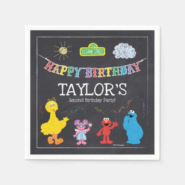 Sesame Street Pals Chalkboard Rainbow Birthday Pappersservett (Framsidan)