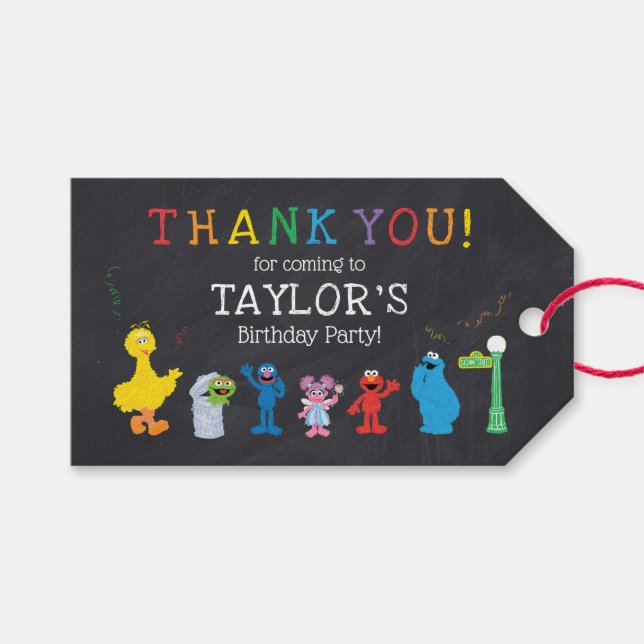Sesame Street Pals Chalkboard Rainbow Birthday Presentetikett (Framsidan (Horisontell))