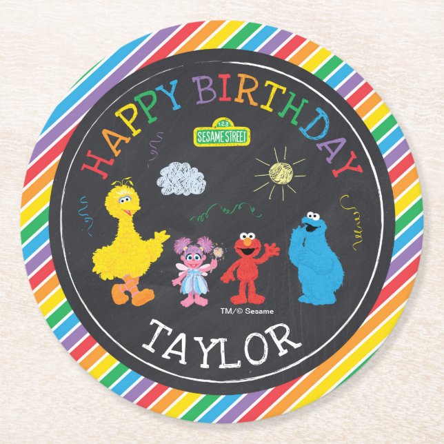 Sesame Street Pals Chalkboard Rainbow Birthday Underlägg Papper Rund (Framsidan)