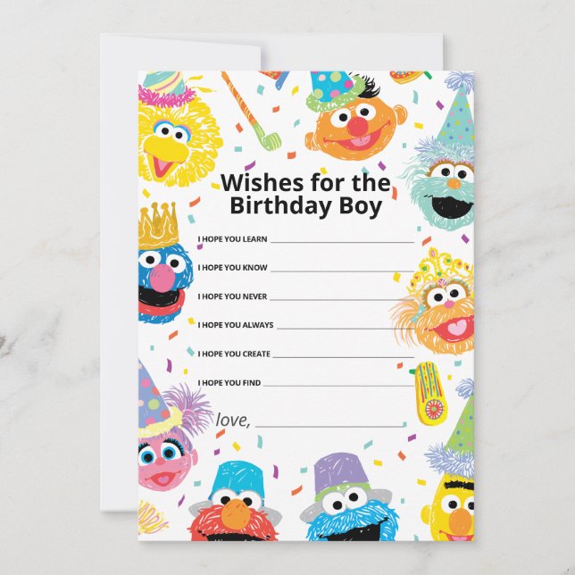 Sesame Street Pals Confetti Birthday Boy Önskemål Anteckningskort (Framsida)