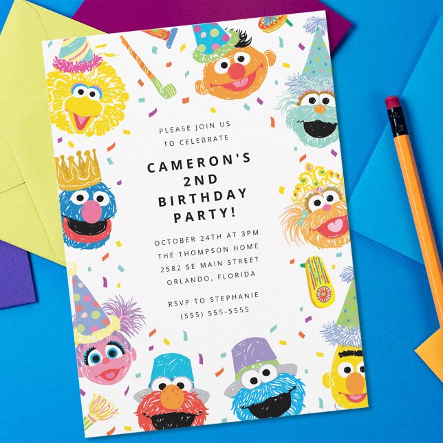 Sesame Street Pals Confetti Birthday-inbjudan Inbjudningar (Invitation on table)