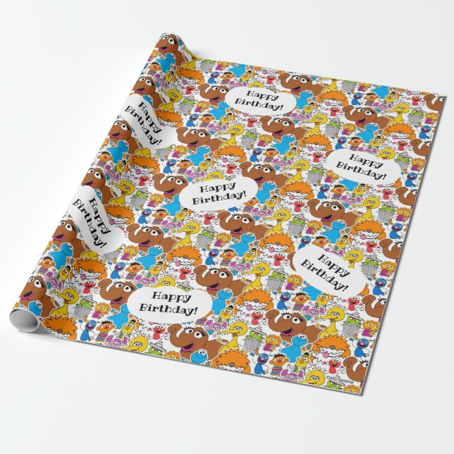 Sesame Street Pals Doodley Pattern Presentpapper (Utrullad)