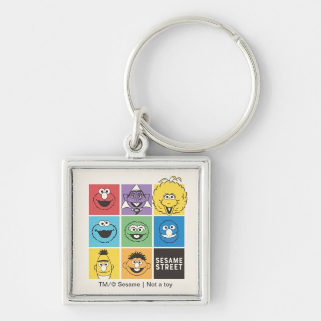 Sesame Street Pals | Färg-block Fyrkantig Silverfärgad Nyckelring (Framsidan)