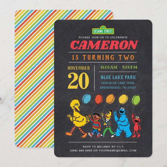 Sesame Street Pals | Kalkbrädesfödelsedag Inbjudningar (Fram/baksida)