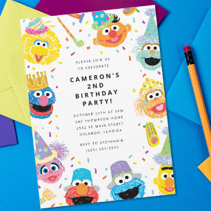 Sesame Street Pals Konfettifödelsedagsinbjudan Inbjudningar