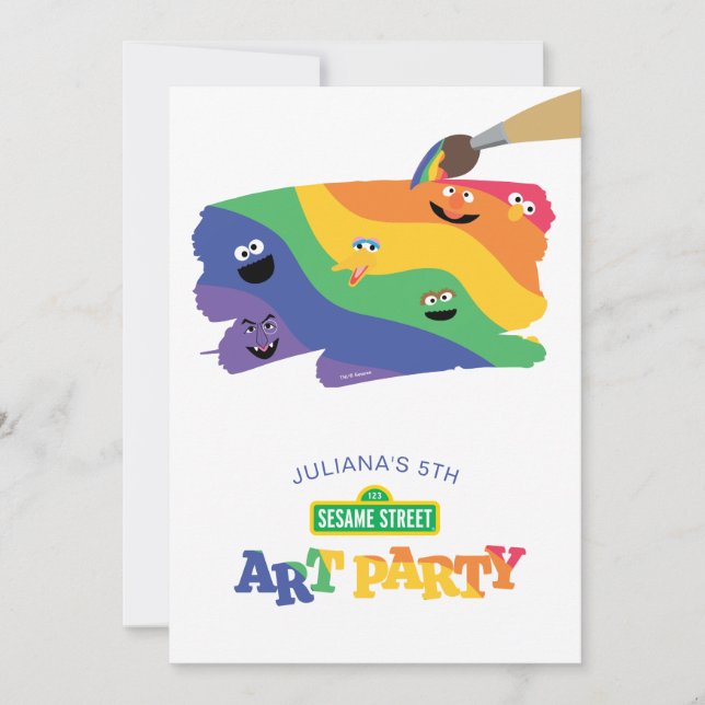 Sesame Street Pals Rainbow Art Party-inbjudan Inbjudningar (Framsida)