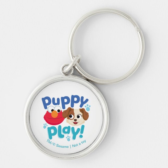 Sesame Street | Puppy Play Elmo & Tango Rund Silverfärgad Nyckelring (Framsidan)