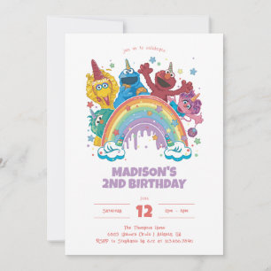 Sesame Street Rainbow Unicorn Birthday Inbjudningar