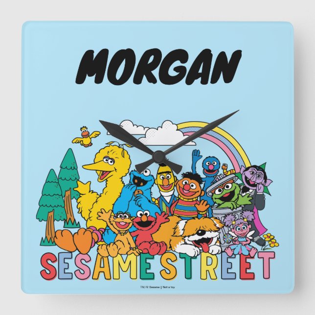 Sesame Street | Rainbow Wave | Lägg till ditt namn Fyrkantig Klocka (Framsida)