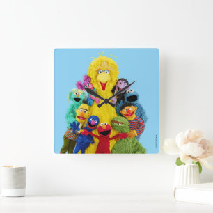Sesame Street   Roligt Färgstift Pals Porträtt Fyrkantig Klocka