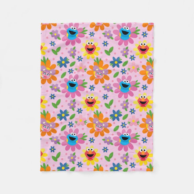 Sesame Street Rosa Blommönster Fleecefilt (Framsidan)
