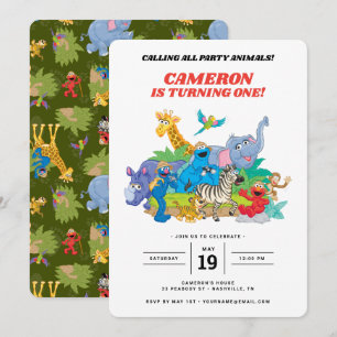 Sesame Street Safari Animals 1:a födelsedagsinbjud Inbjudningar