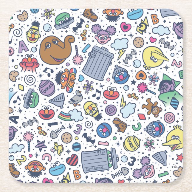 Sesame Street | Sesame Pals Doodle Mönster Underlägg Papper Kvadrat (Framsidan)