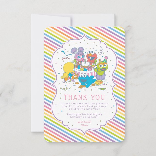 Sesame Street | Stripe Baby Birthday Tack Inbjudningar (Framsida)