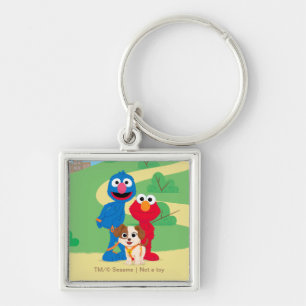 Sesame Street Tango with Grover & Elmo Fyrkantig Silverfärgad Nyckelring