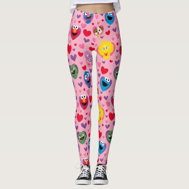 Sesame Street Valentine Hearts Mönster Leggings (Framsida)