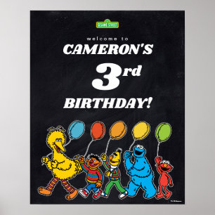 Sesame Street Vänner 3-års födelsedagsballonger Vä Poster