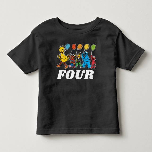Sesame Street Vänner | 4-årsdag Ballonger T Shirt (Framsida)