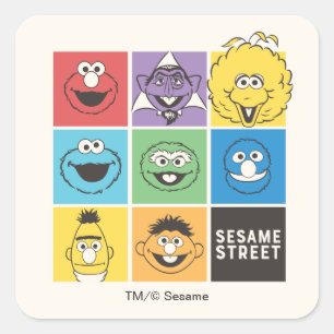 Sesame Street Vänner Färgblock Fyrkantigt Klistermärke
