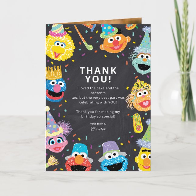 Sesame Street Vänner Konfetti Födelsedags Tacksamh Kort (Framsida)