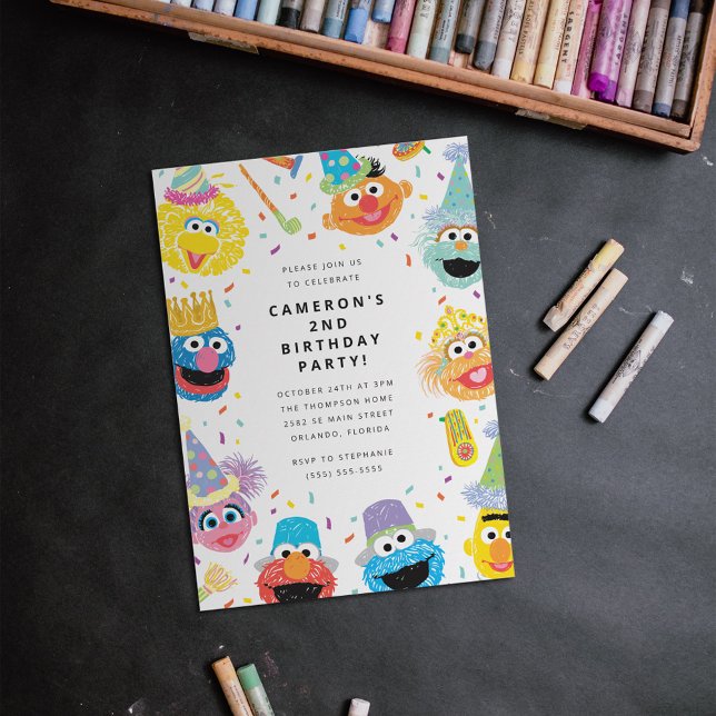 Sesame Street Vänner Konfetti Födelsedagsinbjudan Vykort (Card on table)