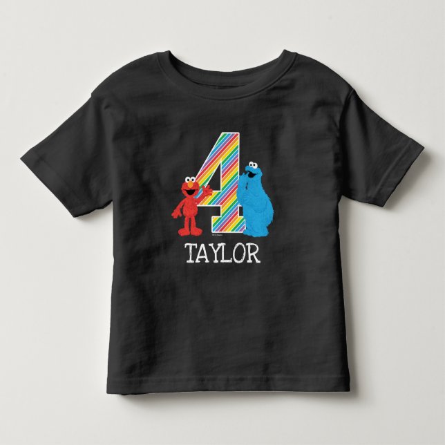 Sesame Street Vänner Krit tavla Regnbåge 4-årsdag T Shirt (Framsida)