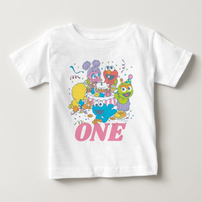 Sesame Street Vänner Pastell | 1-årsdag T Shirt (Framsida)