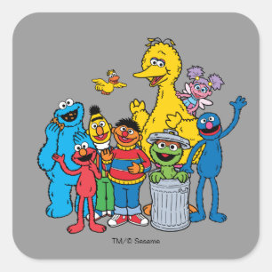 Sesame Street Vänner Vinkar Fyrkantigt Klistermärke