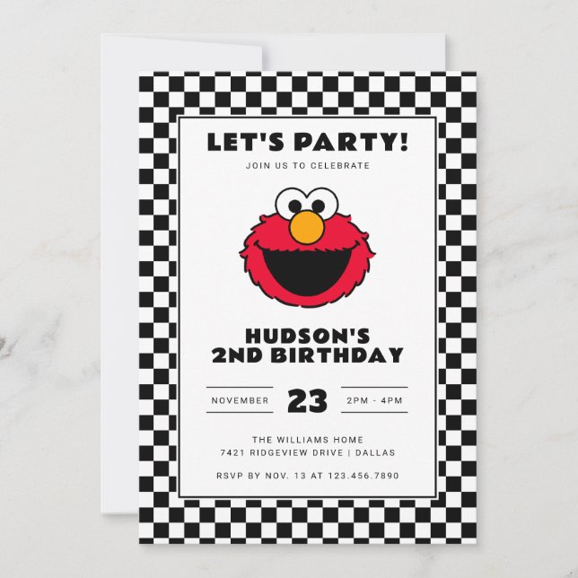 Sesame Street's Elmo Checkerboard Birthday Inbjudningar (Framsida)