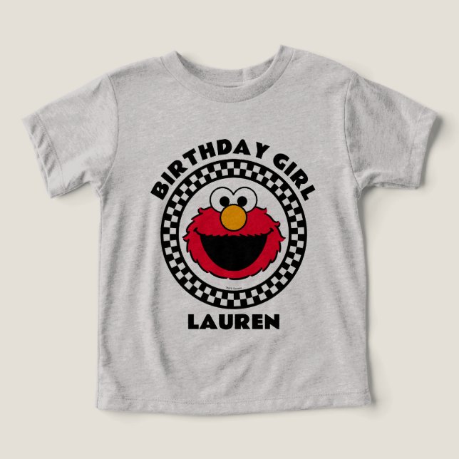 Sesame Street's Elmo Checkered Birthday Girl T Shirt (Design Framsida)