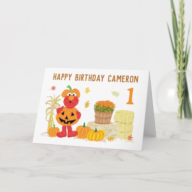 Sesame Street's Elmo Pumpkin Fall Birthday Kort (Framsida)